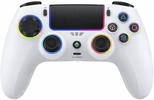 Wireless Controller Compatible with PS5 – RGB LED Gaming Controller with Hall Effect Triggers & Joysticks, Bluetooth Gamepad, Dual Vibration, Touchpad, Turbo Function, White