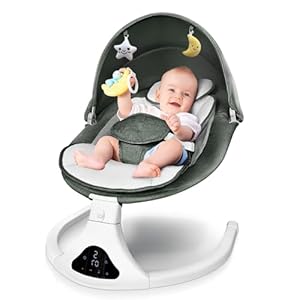 Electric Baby Swing with Remote Control – 5 Natural Motion Speeds, Detachable Seat Pad | Portable Infant Swing for Indoor/Outdoor Use (0-12M, 20lbs)(Green)