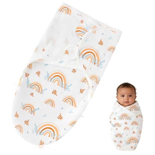 GNALIA Saco De Dormir Bebe 0 3 Meses Algodón 100% Transpirable Ayuda Sueño, Equipamiento Inicial Recién Nacidos 73X50Cm Color Caqui Arcoíris 1 Unidad