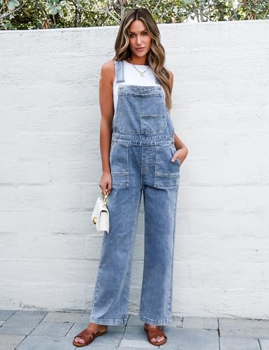 luvamia Jean Overalls for Women Straight Wide Leg Baggy Stretchy Denim Bib Adjustable Strap Casual Jumpsuit Loose Fit