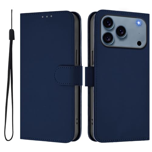 Étui iPhone 17 Pro en cuir coloré bleu marine aux finitions soignées