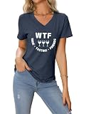Women's T-Shirt WTF Wine Tasting Friends Funny Letter Print Short Sleeve V-Neck T Shirt Girls Drinking Casual Top Tee