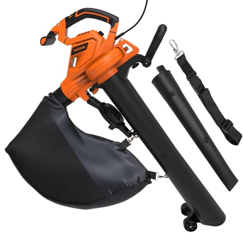 GARCARE 3-in-1 Electric Leaf Blower, Leaf Vacuum and Mulcher with 500 CFM & 200 MPH, Corded Blower Vacuum for Lawn Care with Reusable Bag and Wheeled Base