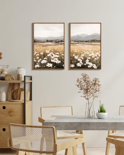 Tableau fleurs et montagnes WHASAYART impression sur toile encadrée pour salon