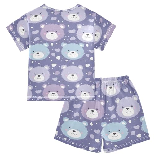 ALAZA Lovely Cartoon Bear Heart Animal Pajamas Set Short Sleeve Cotton Sleepwear Summer Pjs 2 Piece 5-14Y2