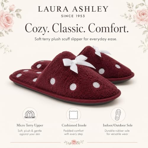 Image of Laura Ashley Ladies Embroidered Soft Terry Plush Scuff Slipper