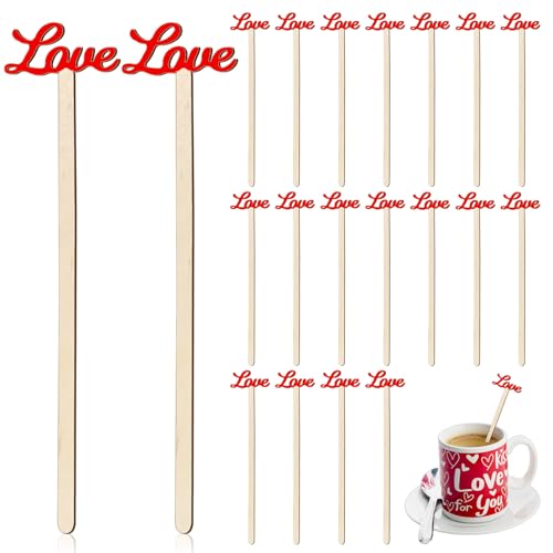 Whaline 120 Pcs Valentine's Day Love Wooden Stirrers Cocktail Stir