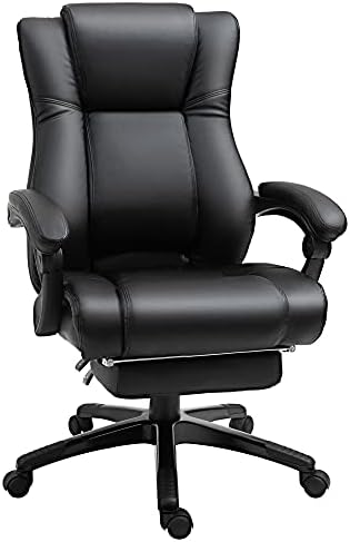 Vinsetto Executive Home Office Chair Swivel High Back Recliner PU Leather Ergonomic Chair, with Footrest, Wheels, Adjustable Height, Black