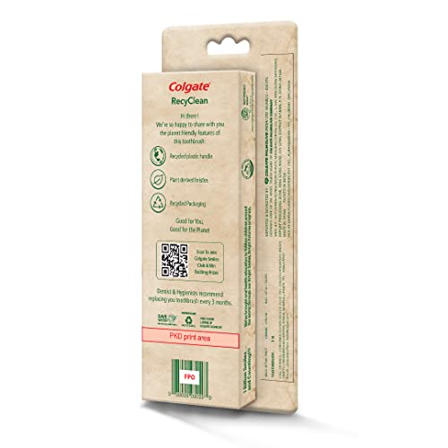 Image of Colgate RecyClean Toothbrush, Planet Friendly, Recycled, 3 Pcs