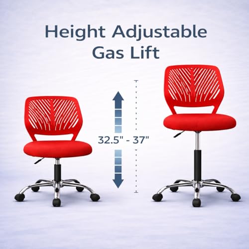 Image of Modern Ergonomic Office Chair, Red, Mesh Back Design with Chrome Base, Adjustable Height, Rolling Wheels