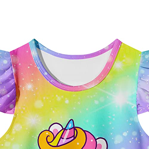 Lqsz Girls Nightgowns Unicorn Nightdress Nightie Sleepwear Pajamas Flutter Short Sleeves Nightgown For Little Girls 5 6T #TOP5