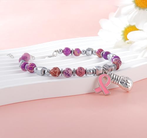 Image of Breast Cancer Bracelets Cancer Bracelet Breast Cancer Awareness Cancer Bracelets for Women Cancer Bracelet Cancer Survivor Gifts for Woman Pbreast Cancer Awareness Accessories