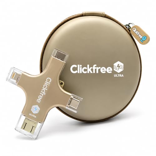 Clickfree Ultra 128GB 4-in-1 Photo & Video Backup Device for iPhone Android iPad & Mac Includes Photo Book Voucher + Unlimited AI Credits (Beige)