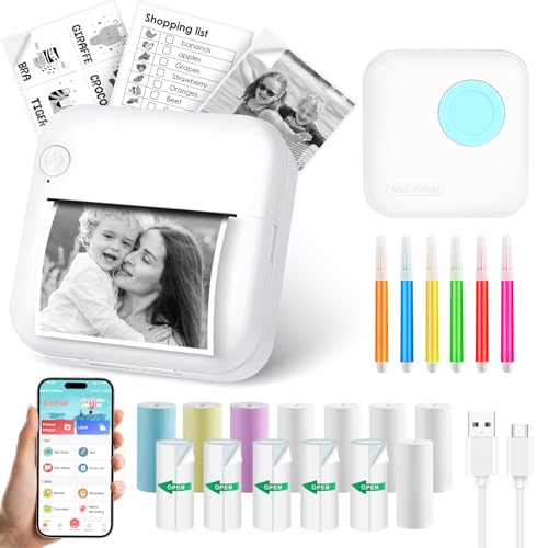 GuKKK Mini Drucker, Mobiler Fotodrucker, Tragbarer Mini Fotodrucker, Wireless Fotodrucker Thermodrucker, Smartphone Bluetooth Drucker, für Lernhilfe,Lernnotizen, Journal, Notizen, Journal (Blau)