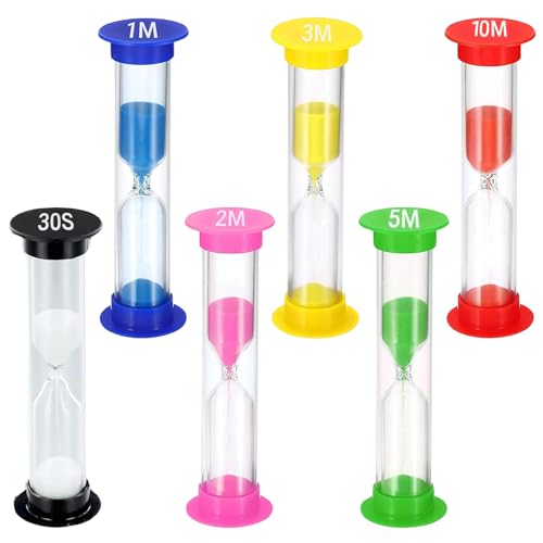YAOYYG Lot de 6 Sablier Colorés, 30 Secondes, 1 Min, 2 Min, 3 Min, 5 Min, 10 Min, pour Classe, Maison, Chambre Enfant – Apprentissage du Temps, Jeu éducatif, Minuterie Visuelle