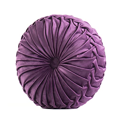 Almohada redonda de terciopelo de 15 pulgadas, cojín suave para sofá, cama, silla, suelo, coche, decoración elegante (morado)