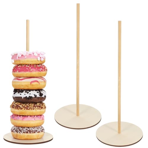 VICASKY 3PCS Wooden Donut Stand Dessert Donut Tower Stand Treat Rack Bar Wood Bagels Cake Dessert Table Display Holder for Wedding Birthday Parties Afternoon Tea Decor
