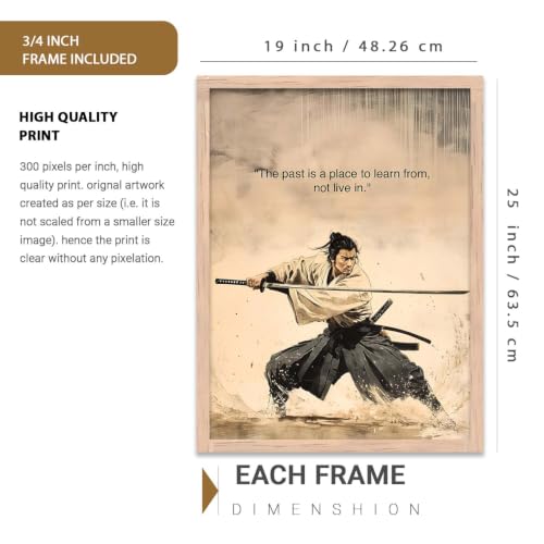 Image of kotart Japanese Samurai Motivational Art Framed Posters for Living Room Bedroom Gaming Room Studio | Aesthetic Japanese Theme Samurai Poster with Frames Wall Decor Set Of 3 (19X25 inch)