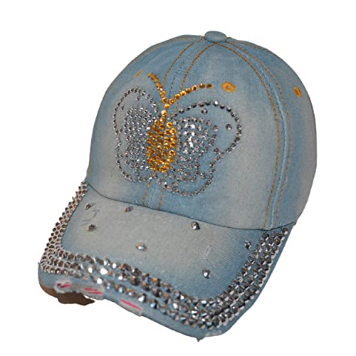 Popfizzy Bling Butterfly Hat For Girls And Women, Fun Rhinestone Hat, Bedazzled Baseball Caps, Fancy Butterfly Bejeweled Hat, Distressed Denim Hat, Bling Gift For Girls And Women #TOP7