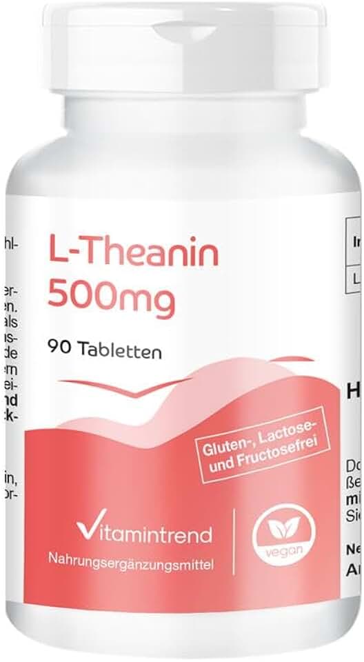 Vitamintrend L-teanina wysoka dawka 500 mg, 90 tabletek, aminokwas, wegański suplement diety bez dodatków, wyprodukowany w Niemczech