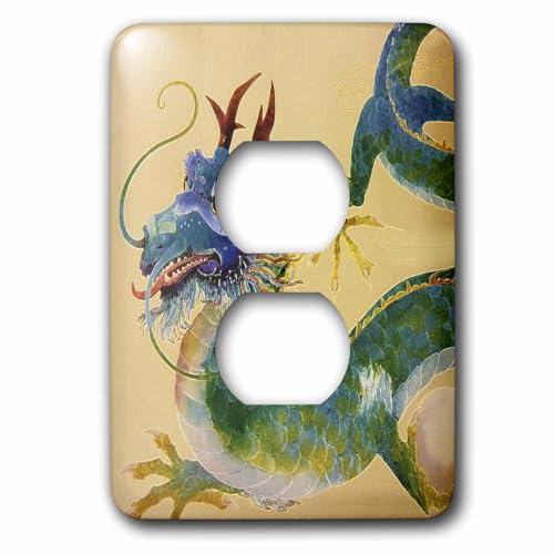Cache-prise dragon vert et bleu 3dRose plaque décorative pour prise électrique