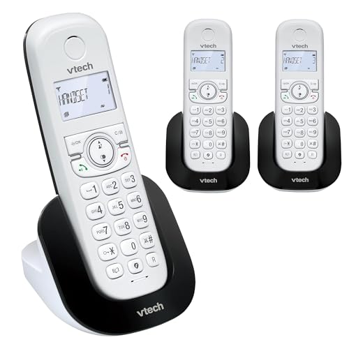 VTech Téléphone sans Fil DECT à 3 combinés, répondeur, Blocage d'appel, Identification de l'appelant/Appel en Attente, Haut-Parleur Mains Libres, écran et Clavier rétroéclairés | CS1502