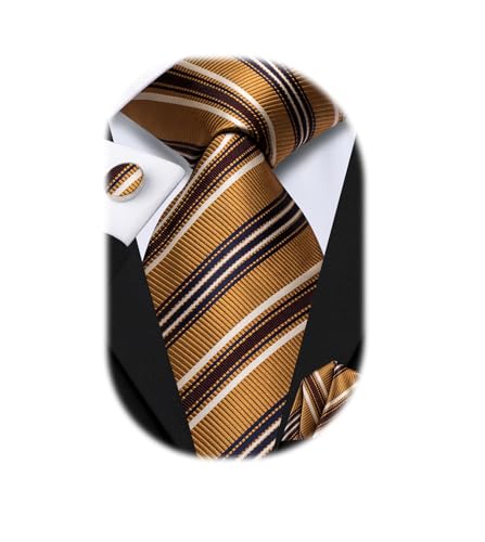 Image of Hi-Tie 70 inches Ties for Men Silk Extra Long Necktie and Pocket Square Cufflinks Set Men Big and Tall Tie Business