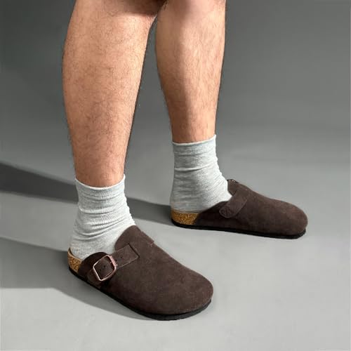 Image of FITORY Mens Suede Clogs with Arch Support Leather Cork Footed Mules