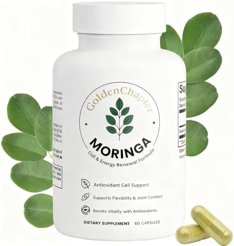 Golden Chapter Pure Moringa Capsules with Iron, Magnesium, Vitamins B12 & C, Energy Boost & Gut Health – 60 Count (1pcs)