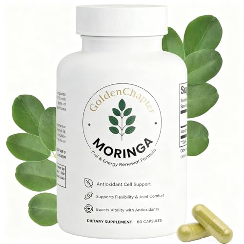 GoldenChapter Pure Moringa Capsules with Iron Magnesium Vitamins B12 & C Energy Boost & Gut Health - 60 Count (1pcs)