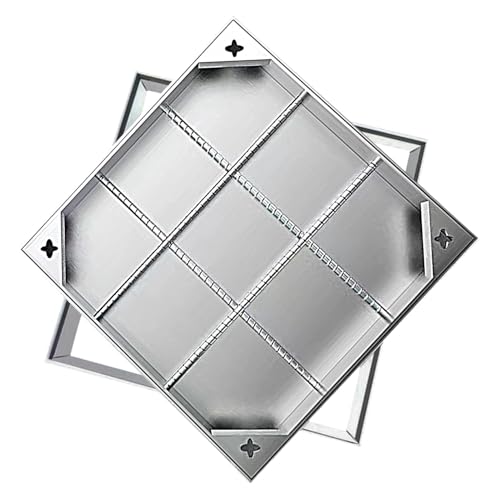 GHHVFEC Stainless Steel Invisible Septic Tank Lid, Square Recessed Manhole Cover with Hook, Durable Sewage Basin Cover for Driveway & Yard (90cm / 35.4in)