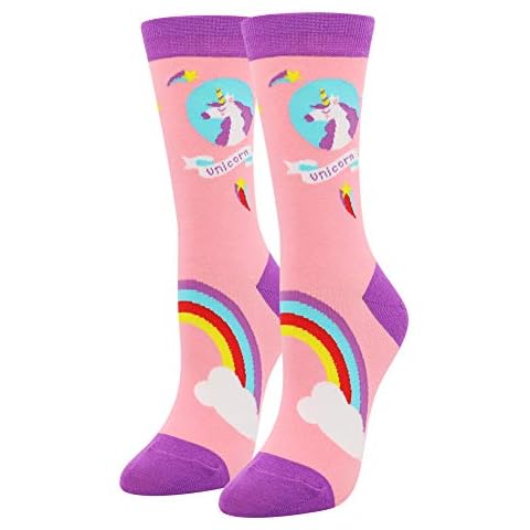 Ladies Women's Colorful Funny Socks, Crazy Novelty Funky Socks for Women,Fancy Casual Combed Cotton Crew Office Pack, Autumn Winter Mid Calf Socks with Unique Striking Design Cover