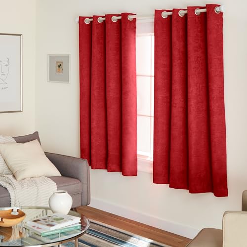 TOWN & COUNTRY EVERYDAY Lustre Solid Heavyweight Textured Sateen Indoor Curtains, Room Darkening Opacity, Grommet Top, Energy Efficient, 2-Pack Set, 52"x63", Chili
