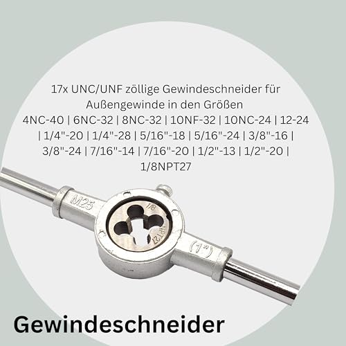 Gewindeschneider Set 40 teilig Zollgewinde SAE Gewindebohrer zöllig Gewindeschneidsatz 40 Teile Schneideisen