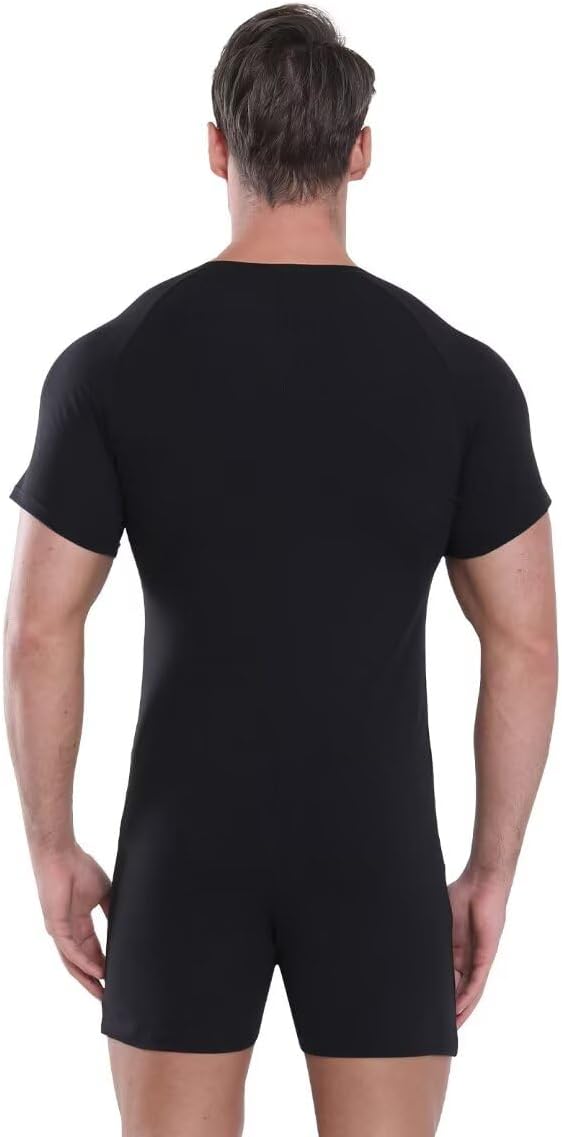 Landofgenie Mens Short Sleeve Onesie Bodysuit Henley Jumpsuit One Piece Pajamas Rompers - Image 3