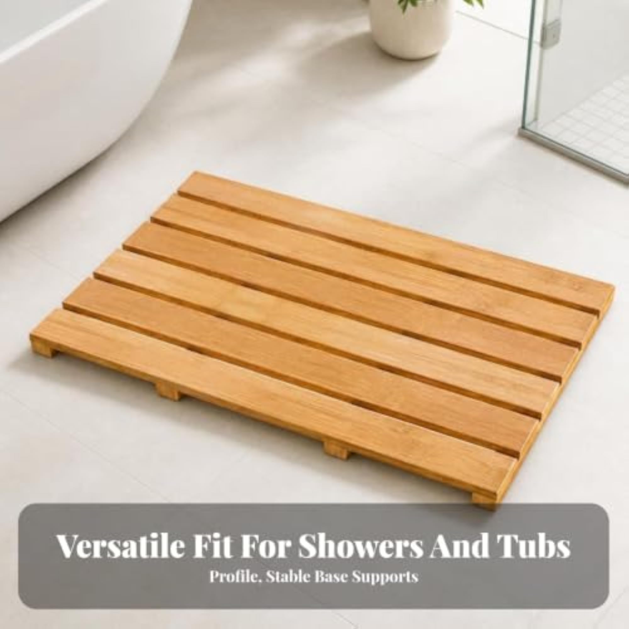 Quick-Draining Non-Slip Bamboo Bath Mat for Shower & Poolside