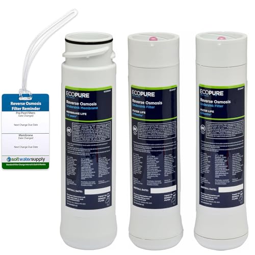 EcoPure Reverse Osmosis Filter and Membrane Set - Includes Membrane ECOROM and Pre/Post Filter Set ECOROF - Plus Reminder Tag - NSF Certified Authentic OEM Parts for ECOP30 RO Unit - EcoPure Only