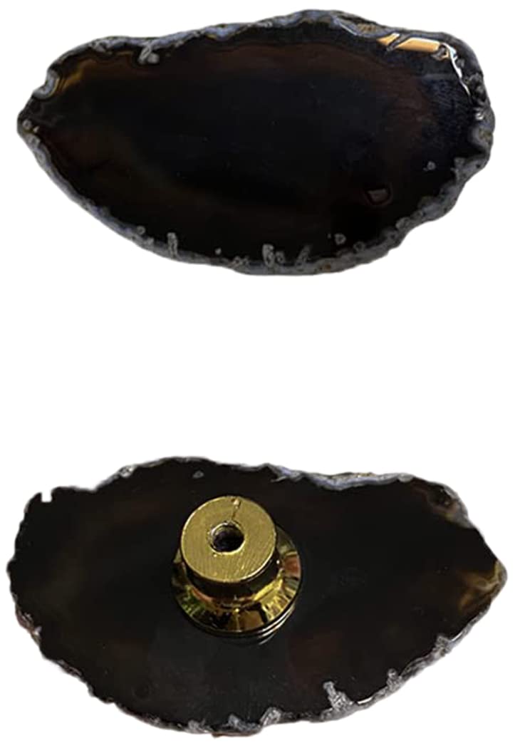 4Pcs Natural Black Agate Knobs, Geode Stone Slice Knobs Cabinet Cupboard Pulls Agate Drawer Handles Gemstone Dresser Knobs for Drawer Wardrobe Furniture DIY with Screws (Bright Black)