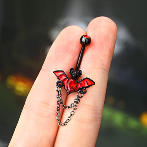 Melighting Bat Belly Button Rings 14G Halloween Belly Rings Stainless Steel 316L Clear Red Cz Black Belly Piercing Jewelry For Women Girls #TOP4