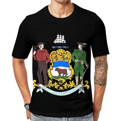 Coat of Arms of Delaware Unisex Adult T-Shirts Summer Short Sleeve Tee Casual Tops Funny Graphic XL