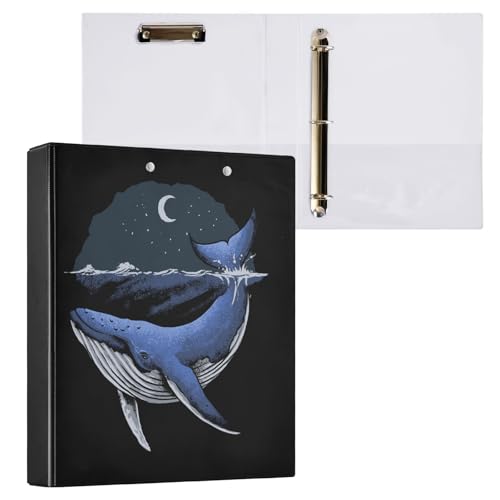 リングファイル ルーズリーフ バインダー a4 クジラ 月 Dリング 3穴 200枚収納 クリップ&収納ポケット付き 書類整理 事務用品