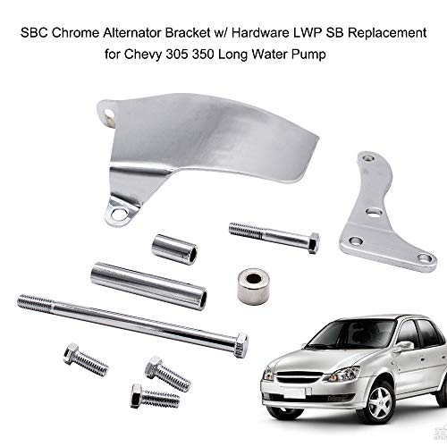 Suporte alternador cromado KKmoon SBC com substituição para Chevy 305 350 bomba de água longa
