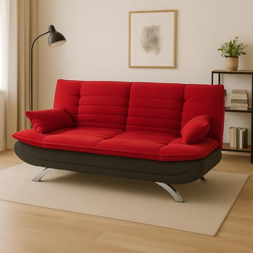 Canapé clic-clac 3 places rouge anthracite DEMIDO III VENTE-UNIQUE.COM