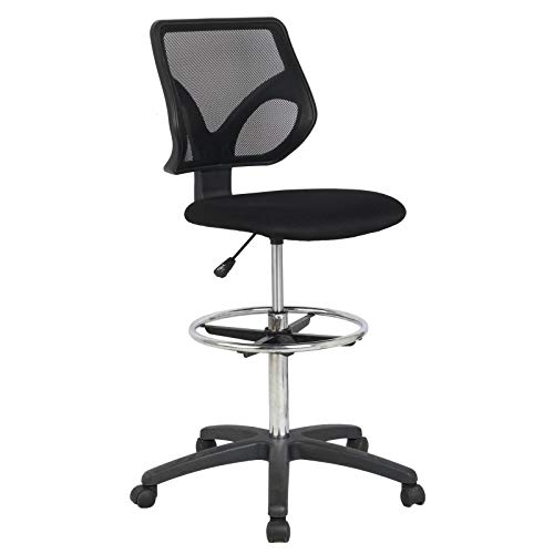 Cool-Living Mesh Armless Fixed Upright Adjustable Height Drafting Chair, Black