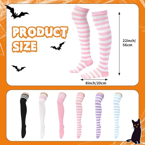 Image of Komorebi 3 Pairs Womens Thigh High Socks Striped Over the Knee High Socks Casual Long Socks Cotton Thigh High Stockings
