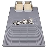 Kalolary Extra Große Katzenstreu Matte – Katzennapf Silikon Streumatte zur Streu-Kontrolle, weich für Katzenpfoten, wasserdicht & leicht zu reinigen (Grau, 119,5 x 89 cm)