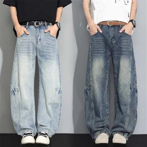Men's Vintage Straight Baggy Jeans Casual Washed Distressed Wide Leg Denim Pants2