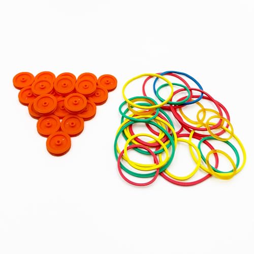30PCS 2mm Hole Plastic Pulley Wheel Belt Pulley Drive Pulley with Rubber Band Transmission Belt Pulley Belt for DIY Model Toy RC Car Truck Robot Airplane Parts (Orange 17mm Diameter, 2mm Hole)