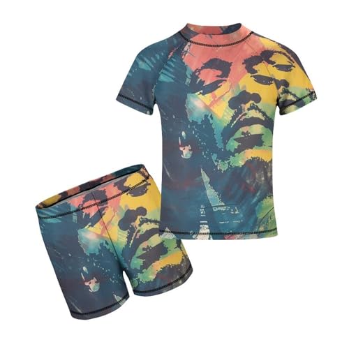 Rasta Tie DyeChildren's Casual Swimsuit Set - Simple and Versatile6-7Y（110cm）