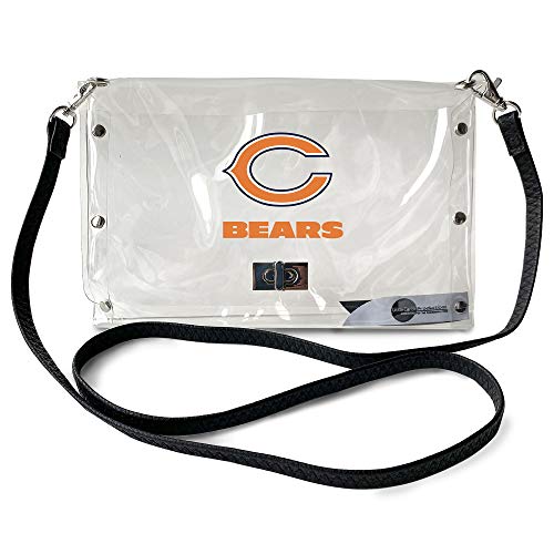 Littlearth NFL Chicago Bears Clear Envelope Purse with Black Fashion Strap Team Color 10 x 6.5 x 0.5